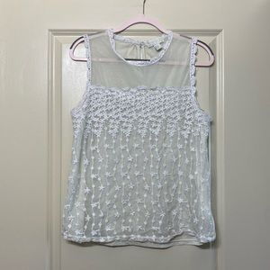 White Forever 21 sheer floral lace tank